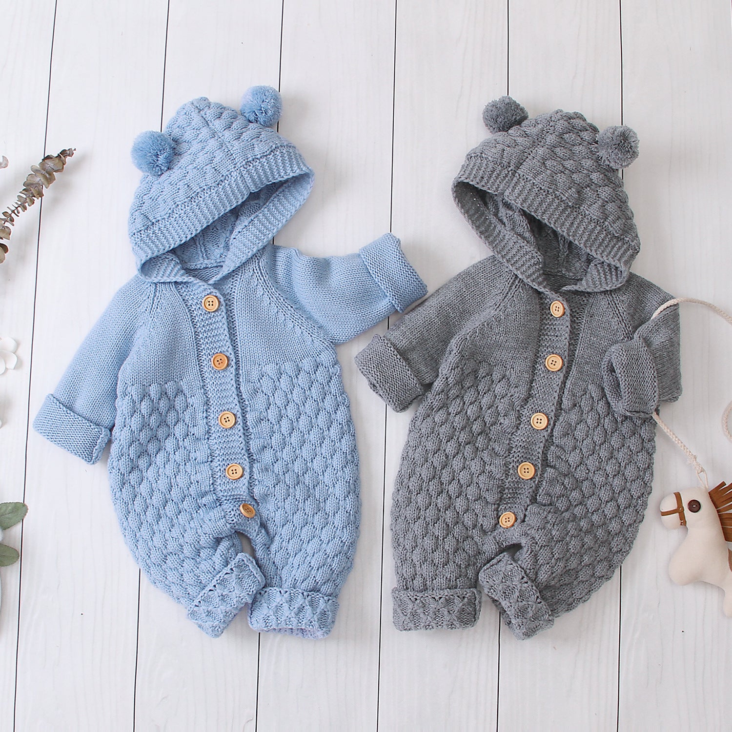 Hooded Knitted Baby Jumpsuit – Warm Winter Knit Romper for Infants & Toddlers