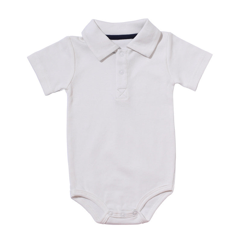 Lapel Baby Onesie – 100% Cotton Short Sleeve Romper with Concealed Buttons