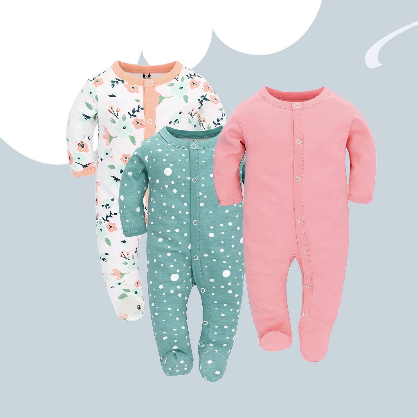 Baby Long Sleeve Jumpsuit 3-Piece Set – Soft Cotton Infant Rompers