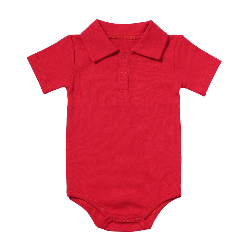 Lapel Baby Onesie – 100% Cotton Short Sleeve Romper with Concealed Buttons