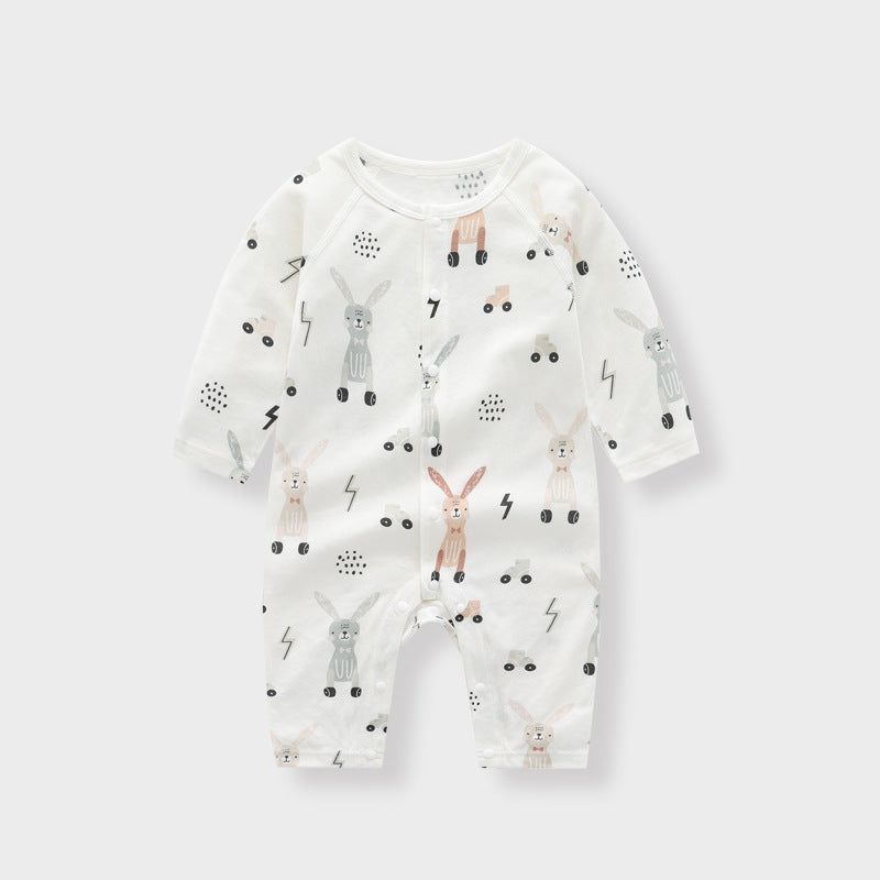 Soft Bamboo Fiber Baby Jumpsuit – Floral & Animal Print Long Sleeve Romper for Boys and Girls