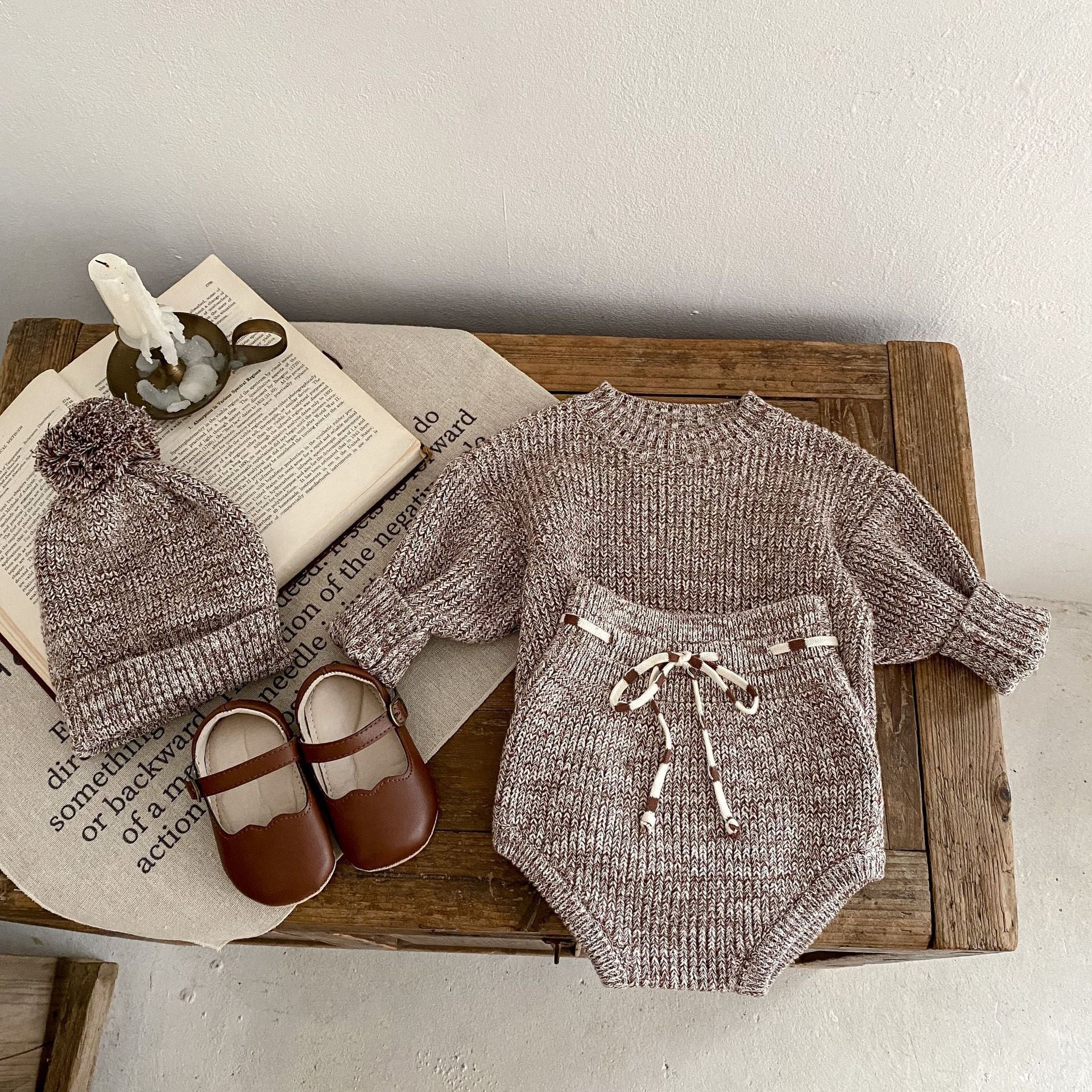 Infant Baby Girl Thick Knit 2-Piece Outfit – Mixed Color Pullover & Pants Set