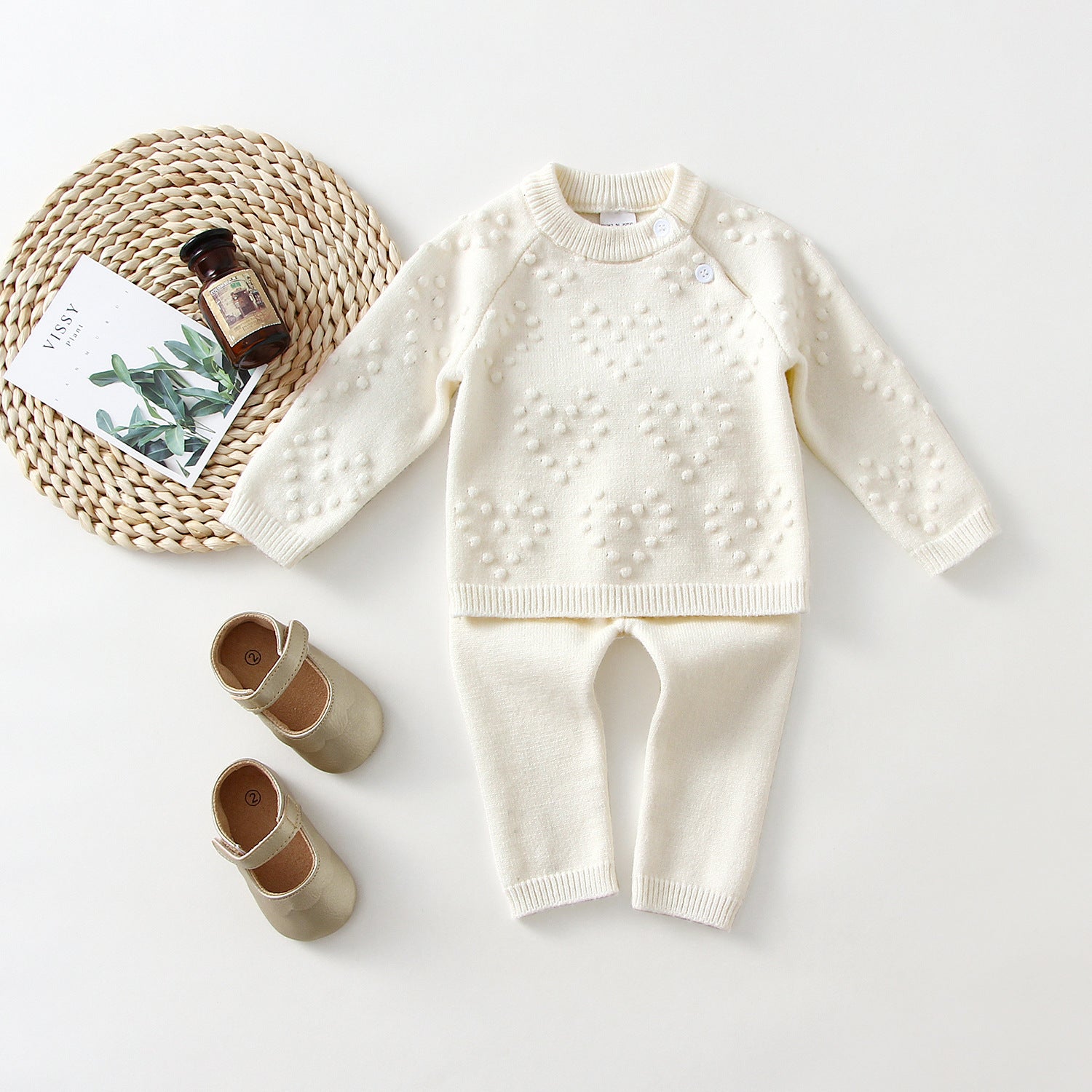 Baby Knitted Sweater & Pants Set – Soft Solid Color Outfit for Girls