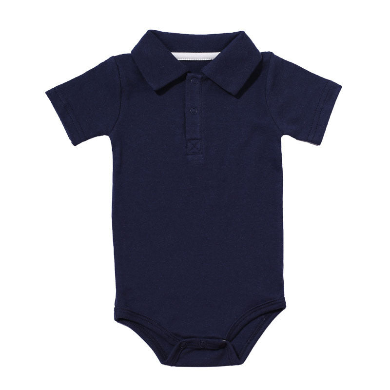 Lapel Baby Onesie – 100% Cotton Short Sleeve Romper with Concealed Buttons