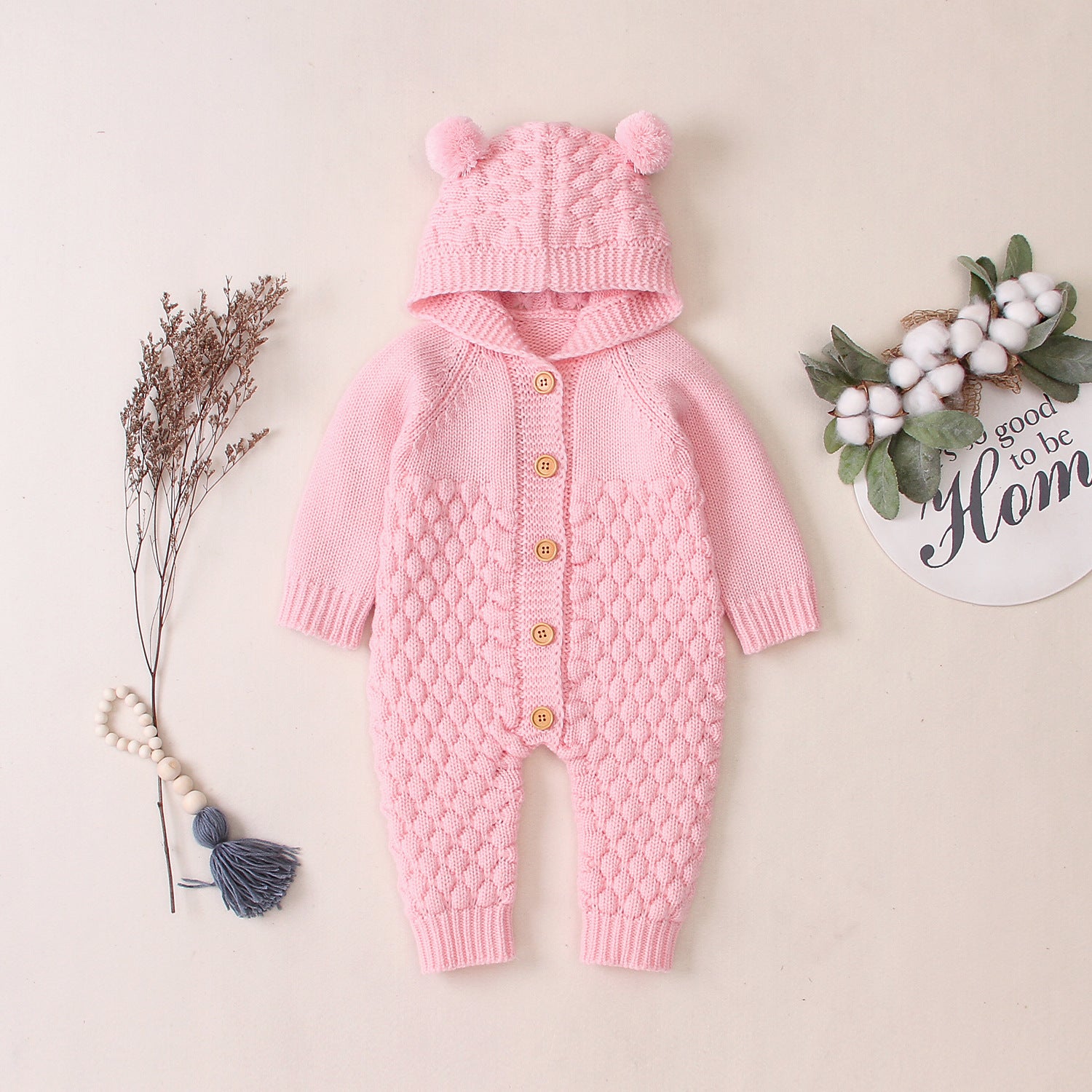 Hooded Knitted Baby Jumpsuit – Warm Winter Knit Romper for Infants & Toddlers