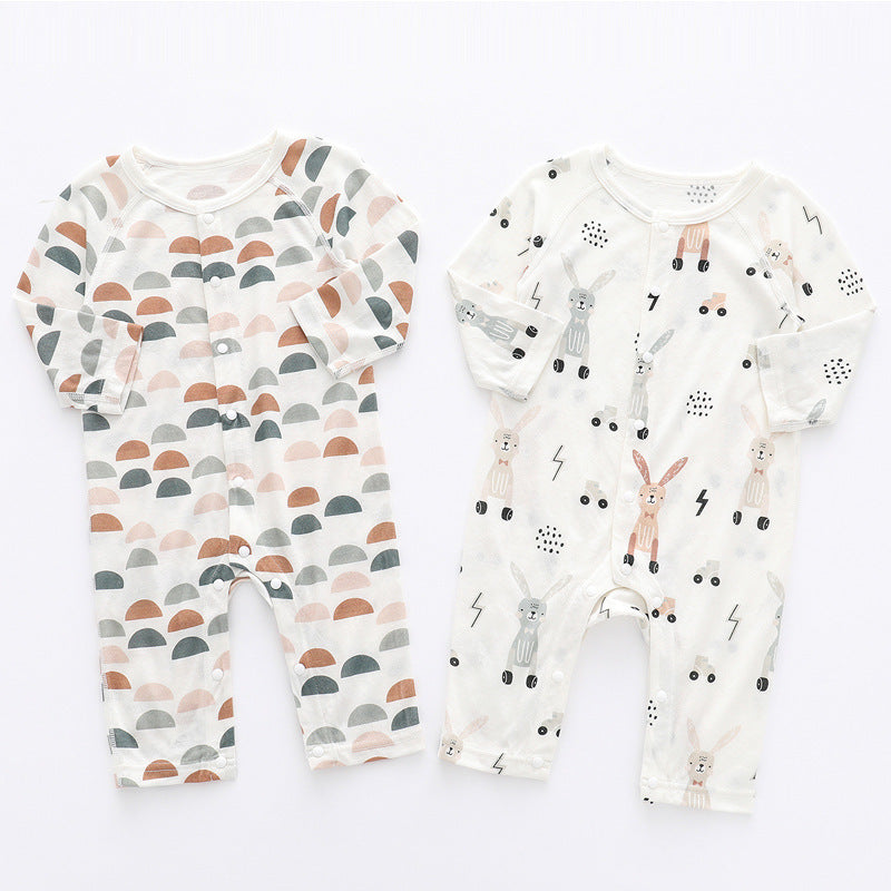 Soft Bamboo Fiber Baby Jumpsuit – Floral & Animal Print Long Sleeve Romper for Boys and Girls