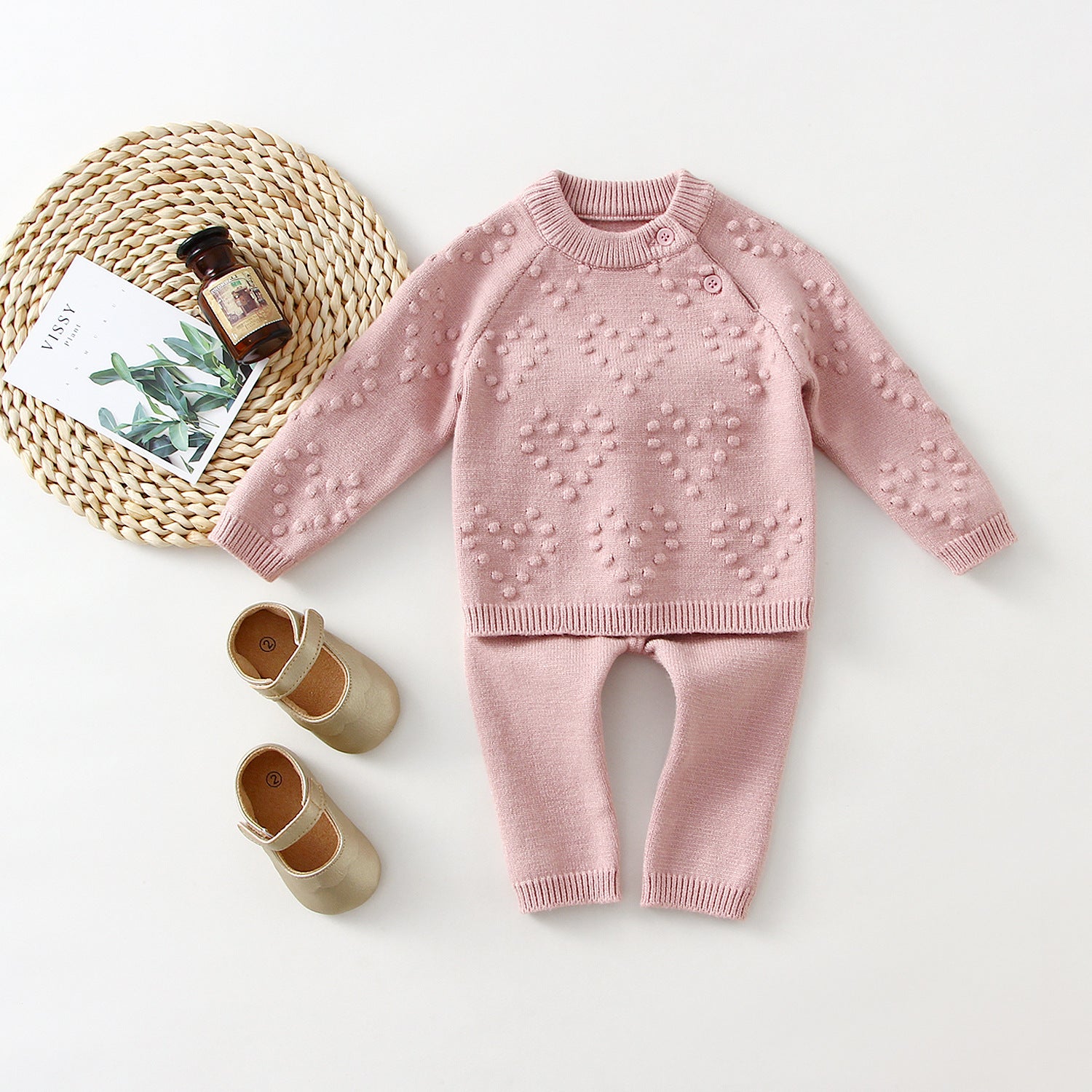 Baby Knitted Sweater & Pants Set – Soft Solid Color Outfit for Girls