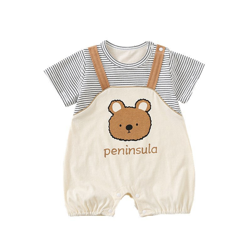 Cartoon Bear Print Baby Romper – Short Sleeve Cotton Onesie for Newborns & Toddlers
