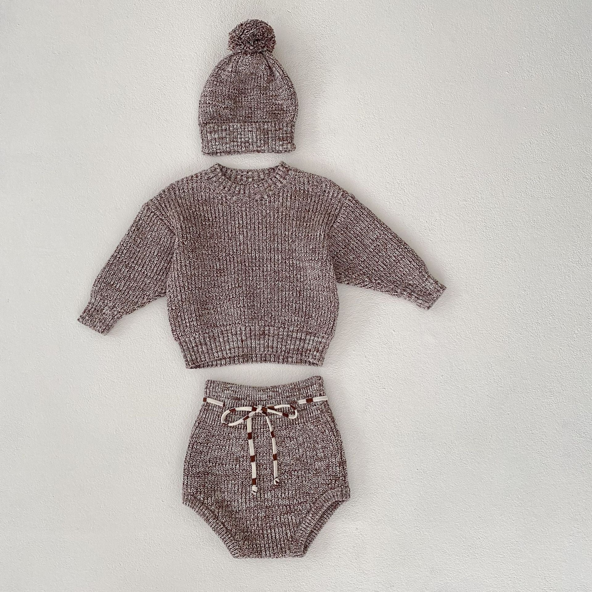 Infant Baby Girl Thick Knit 2-Piece Outfit – Mixed Color Pullover & Pants Set
