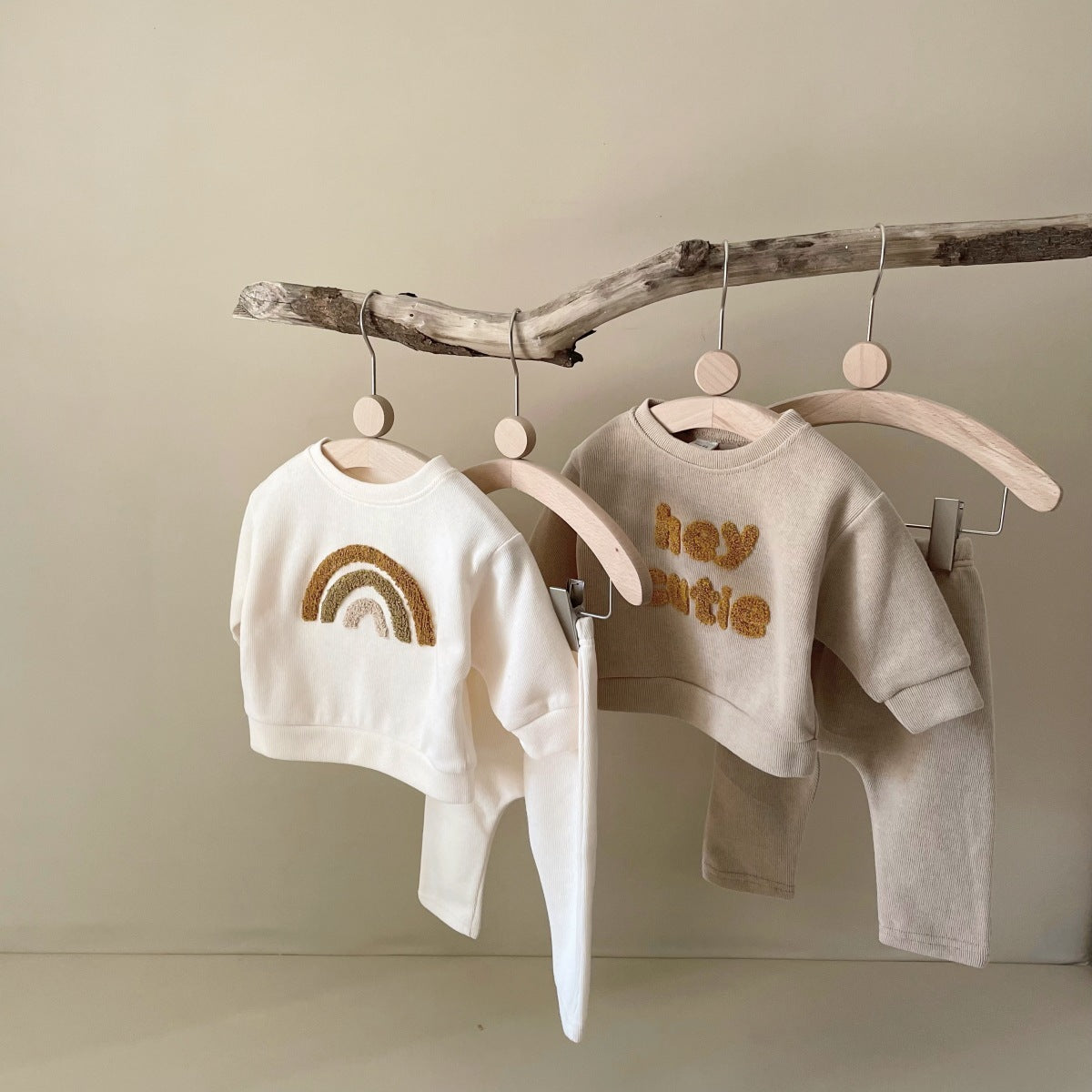 Spring & Autumn Baby Two-Piece Set – Alphabet Embroidery Long Sleeve Outfit for Newborns