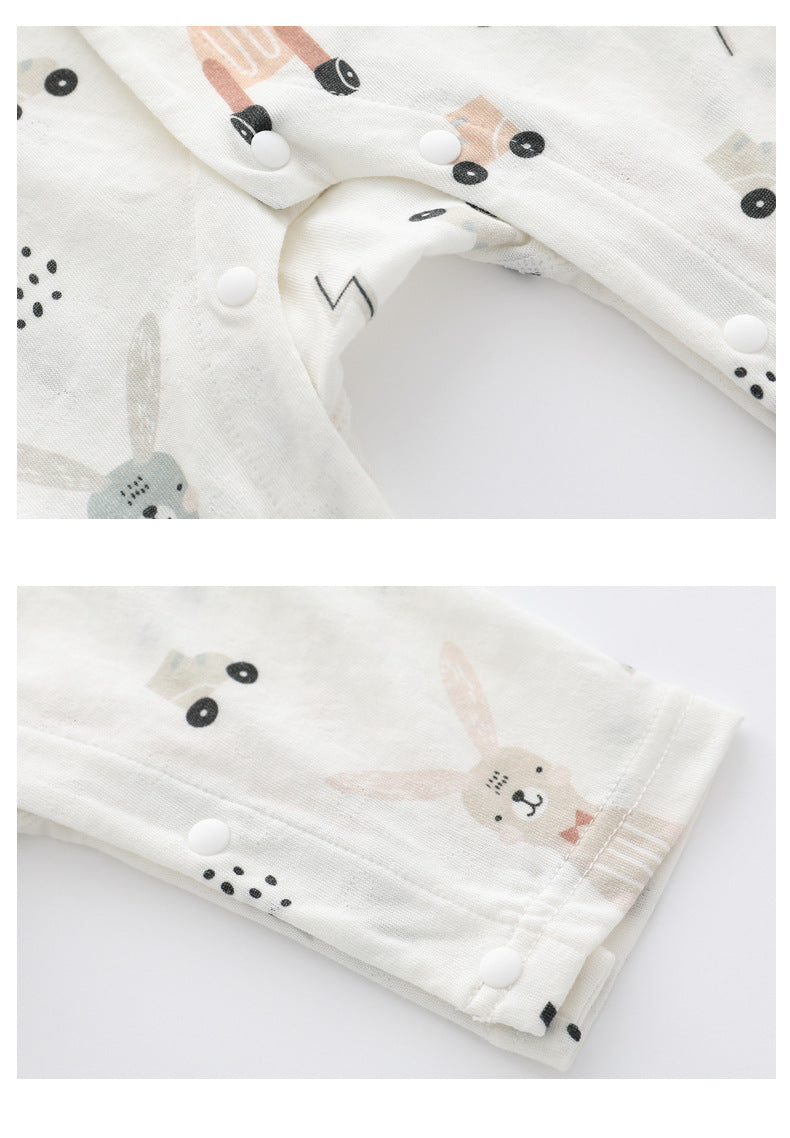 Soft Bamboo Fiber Baby Jumpsuit – Floral & Animal Print Long Sleeve Romper for Boys and Girls