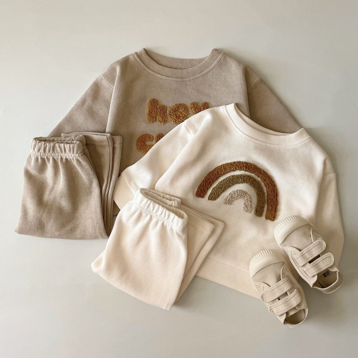 Spring & Autumn Baby Two-Piece Set – Alphabet Embroidery Long Sleeve Outfit for Newborns
