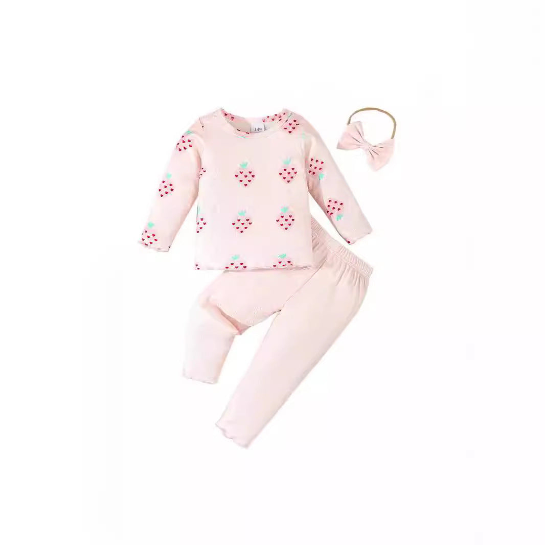 Baby 3-Piece Printed Clothing Set – Infant Top, Pants & Hat